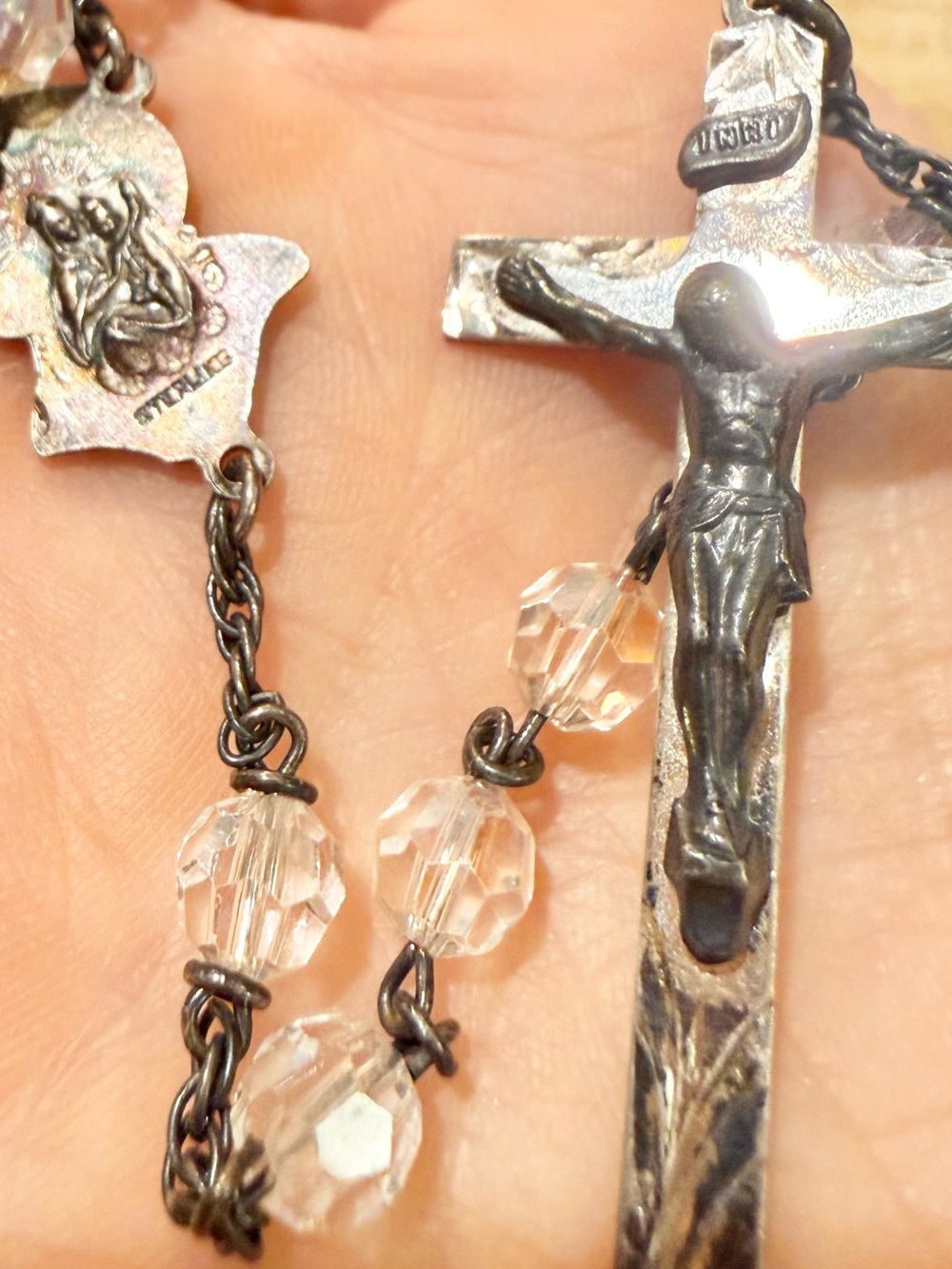 Sterling Silver HMH Religious Crucifix Glass Beads Rosary - Picture 4 of 7
